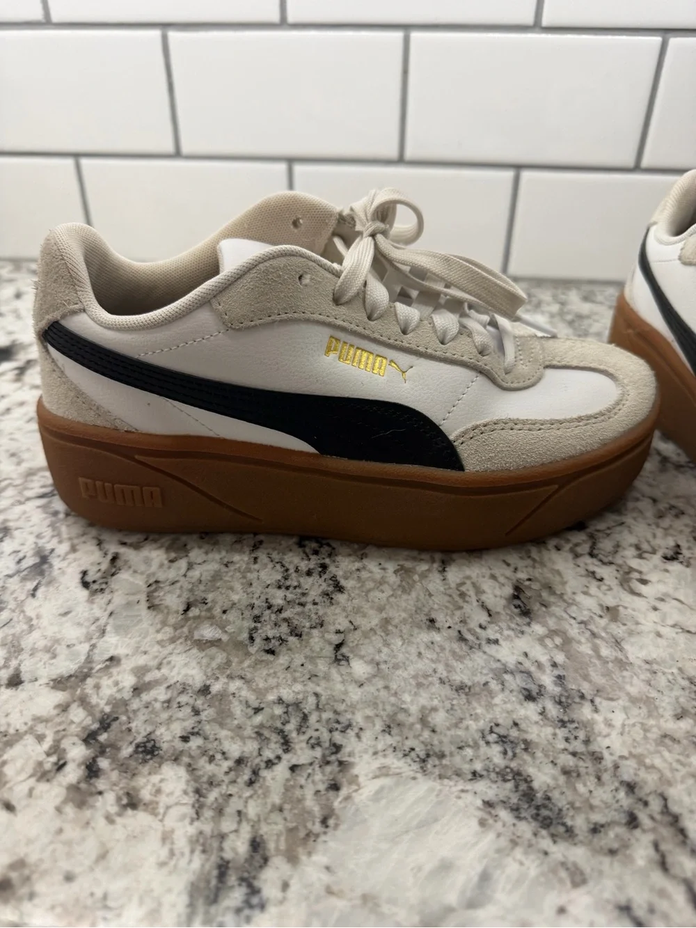 Puma White Black Low-Top Platform Sneakers with Gum Sole